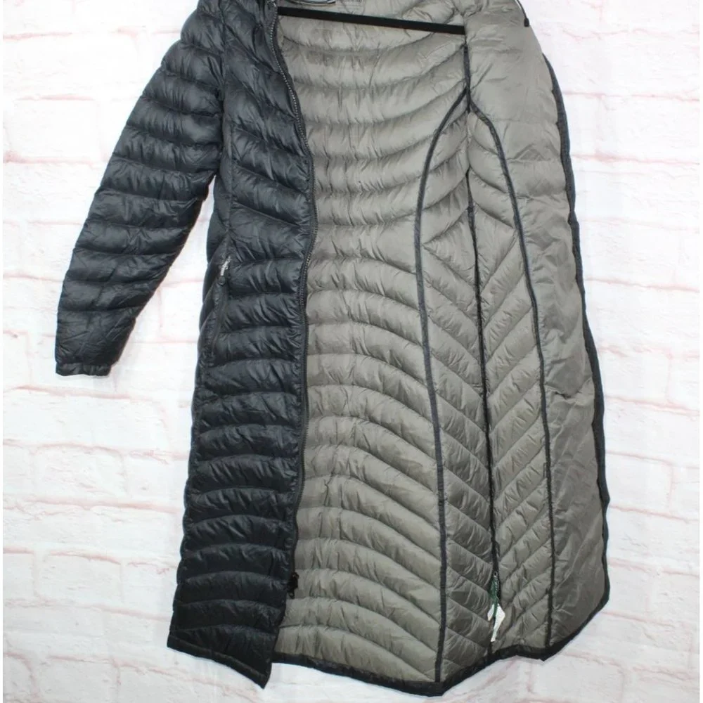 LL Bean Black Nylon Zip Hooded Ultralight Long Down Hooded Coat Size XS - Picture 10 of 12